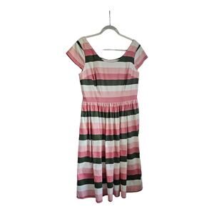 Collectif Pink, White & Black Striped Midi Dress